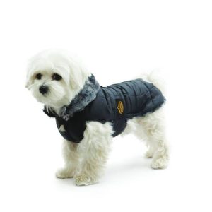 Fashion Dog - Cappotto trapuntato con cappuccio rimovibile completamente foderato in eco pelliccia - Art. 118 Nero - Indossato