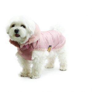 Fashion Dog - Cappotto trapuntato con cappuccio rimovibile completamente foderato in eco pelliccia Indossato - Art.130 Rosa