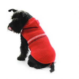 Fashion Dog - Maglione da Cane 50% lana merinos 50% acrilico con cappuccio Indossato - Art. 316 Rosso