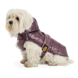 Fashion Dog - Cappotto impermeabile trapuntato con cappuccio rimovibile e asola per pettorina - Metallizzato - Art. 265 - Viola